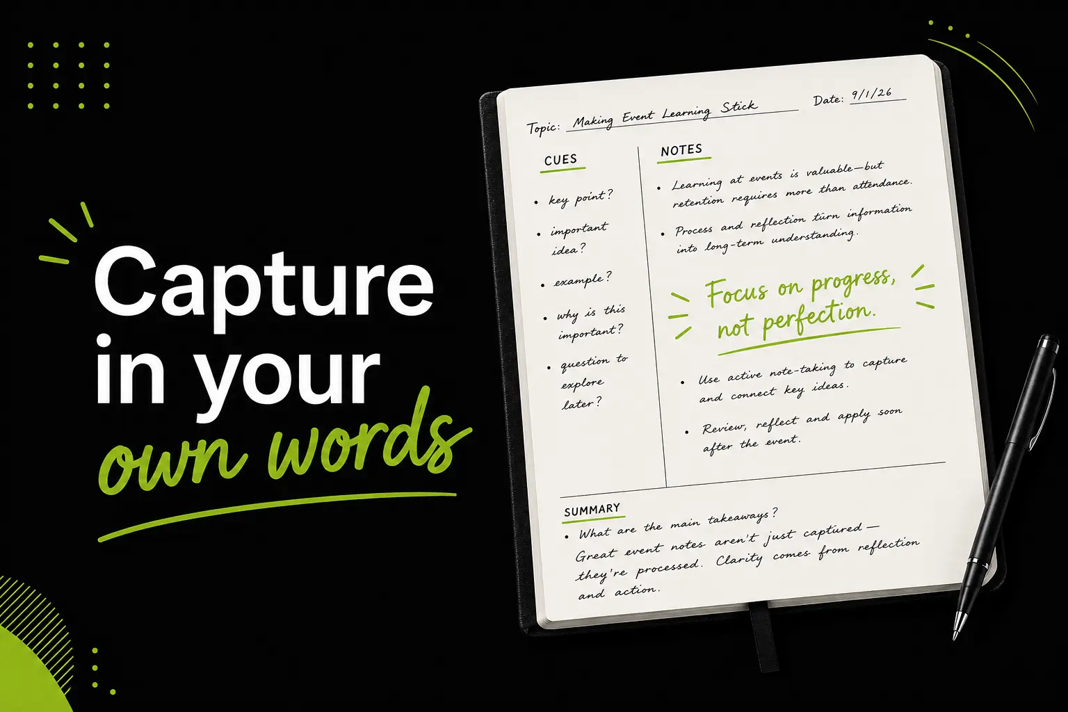 From Notebook To Action - Tips For Event Learning Retention